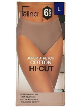Felina Underwear Women Super Stretch Cotton Hi-Cut 6 Pairs NWT